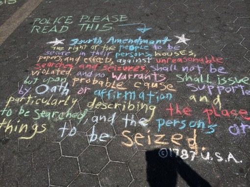 The fourth amendment/ at the rally in bright chalk/ Cannabis Parade